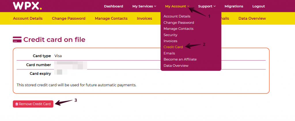 How can I change my Credit Card details? | WPX.net